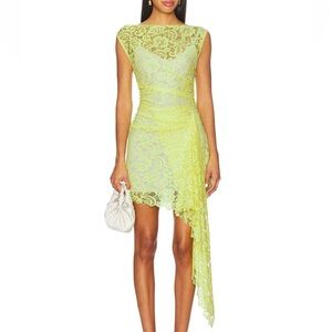 Anna Quan Asymmetrical Lace Dress in Yellow